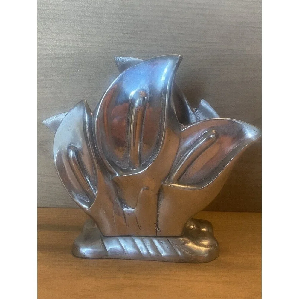 Vntg Cast Aluminum Lily Napkin Letter Mail Guest Towel HOLDER Silvertone